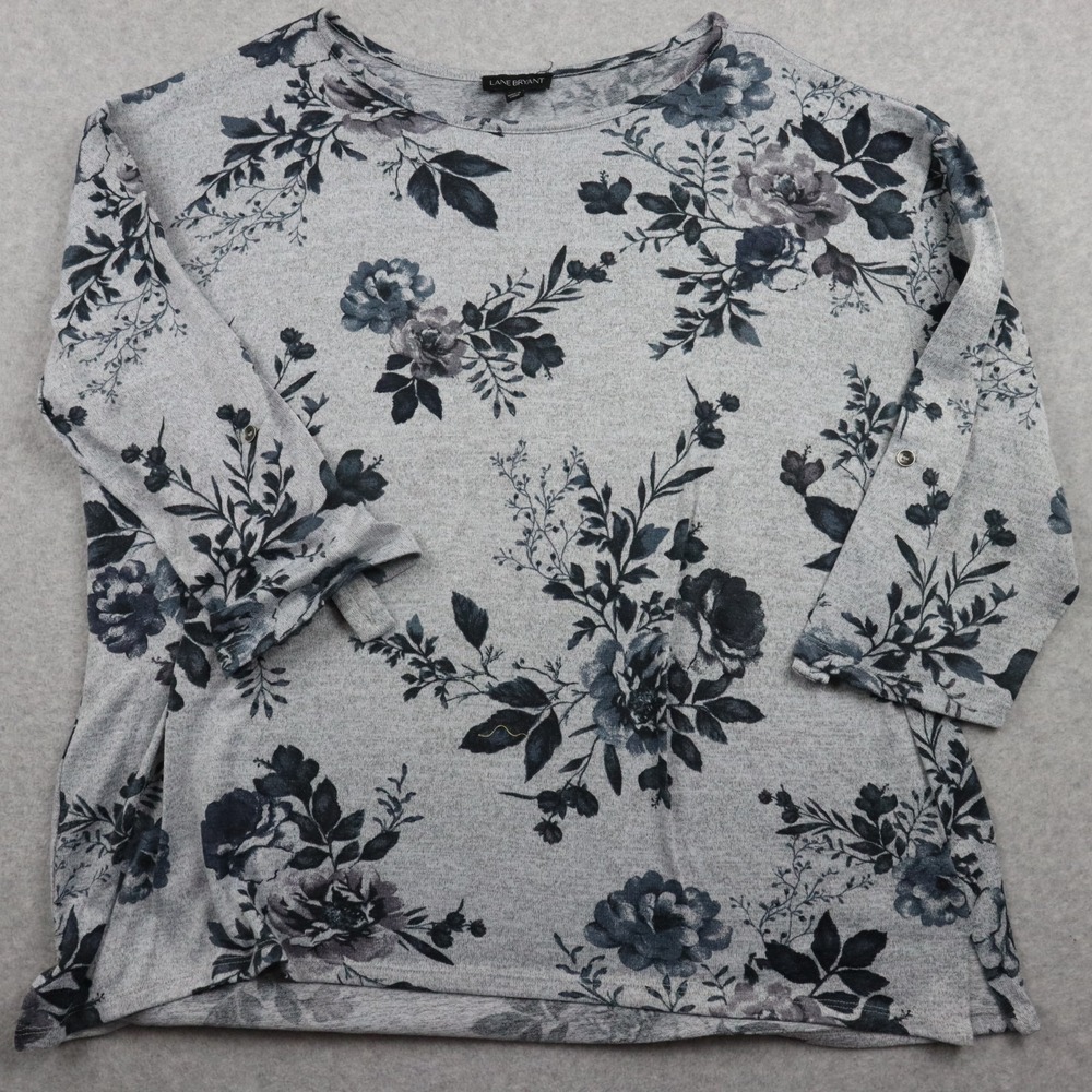 Lane Bryant Sweater Womens 22/24 Pullover Knit Casual Gray Floral 3/4 Sleeve